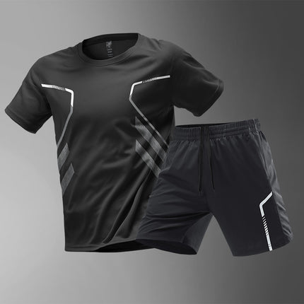 Men's Quick-Dry Breathable Short Sleeve Sports T-Shirt Black Suit T-Shirt