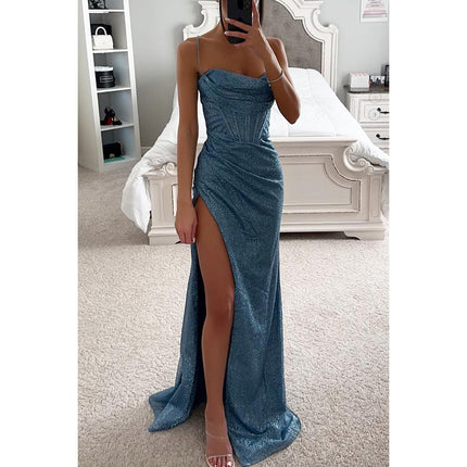 Sexy Split Suspender Dress Blue Dresses