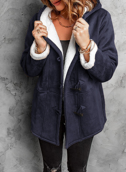 Elegant Cashmere Hooded Coat Dark Blue Hooded Coat