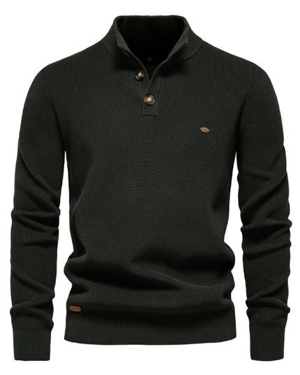 Men’s Zipper Stand Collar Knitted Sweater SW833 Black Green Men - Main - Winter