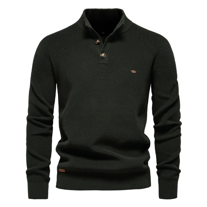 Men’s Zipper Stand Collar Knitted Sweater SW833 Black Green Men - Main - Winter