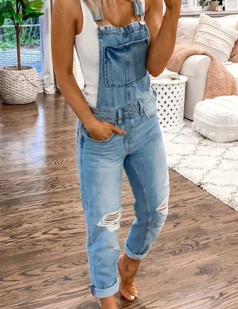 Bianca | Sleeveless Casual Denim Jumpsuit Light Blue