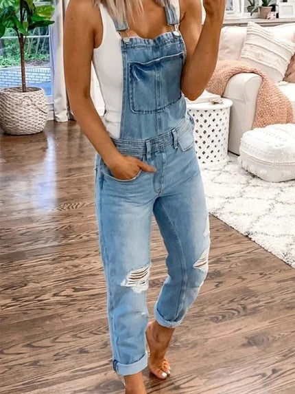 Bianca | Sleeveless Casual Denim Jumpsuit Light Blue