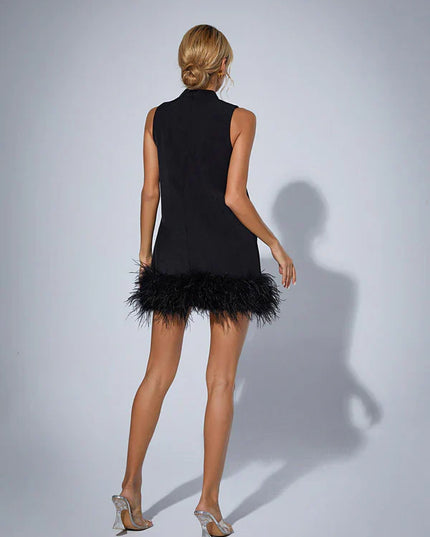 Cecily | Black Feather Mini Dress Dresses