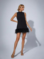 Cecily | Black Feather Mini Dress L Black Dresses