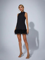 Cecily | Black Feather Mini Dress M Black Dresses