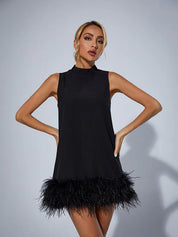 Cecily | Black Feather Mini Dress Dresses
