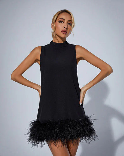 Cecily | Black Feather Mini Dress Dresses