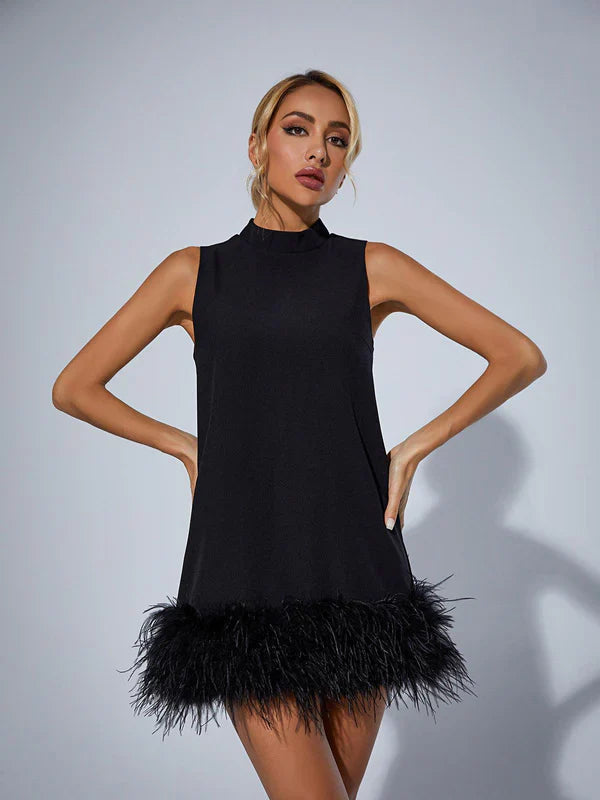 Cecily | Black Feather Mini Dress Dresses