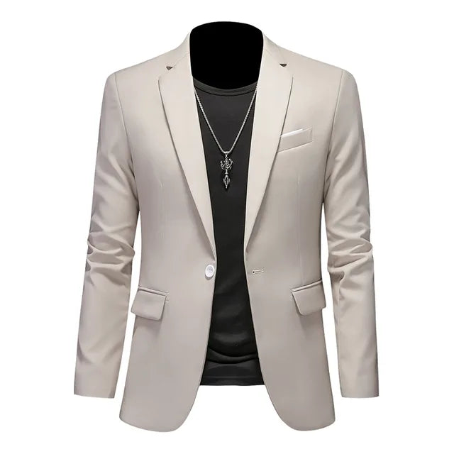 Men's Stylish Single-Breasted Blazer Beige Blazer