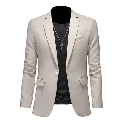 Men's Stylish Single-Breasted Blazer Beige Blazer