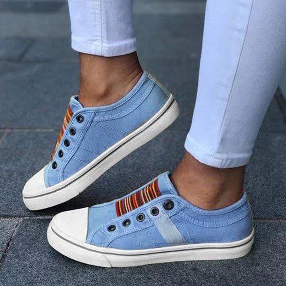 Women’s Large‑Size Canvas Elastic Flats Blue Shoes & Sandals