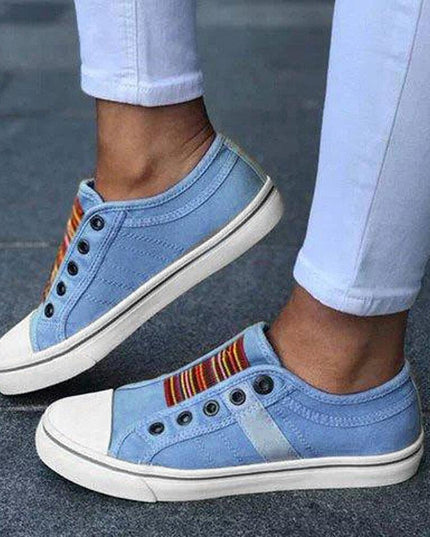 Women’s Large‑Size Canvas Elastic Flats Blue Shoes & Sandals