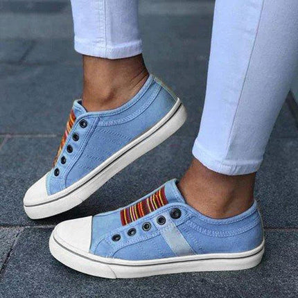 Women’s Large‑Size Canvas Elastic Flats Blue Shoes & Sandals
