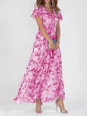Floral Ruffle Short Sleeve Summer Dress Pink Dresses