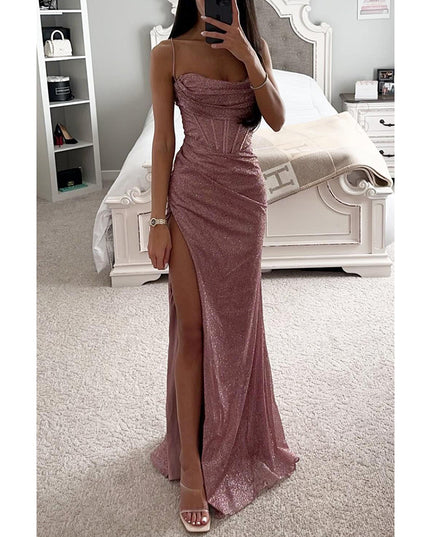 Sexy Split Suspender Dress Lotus Root Color Dresses