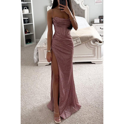 Sexy Split Suspender Dress Lotus Root Color Dresses