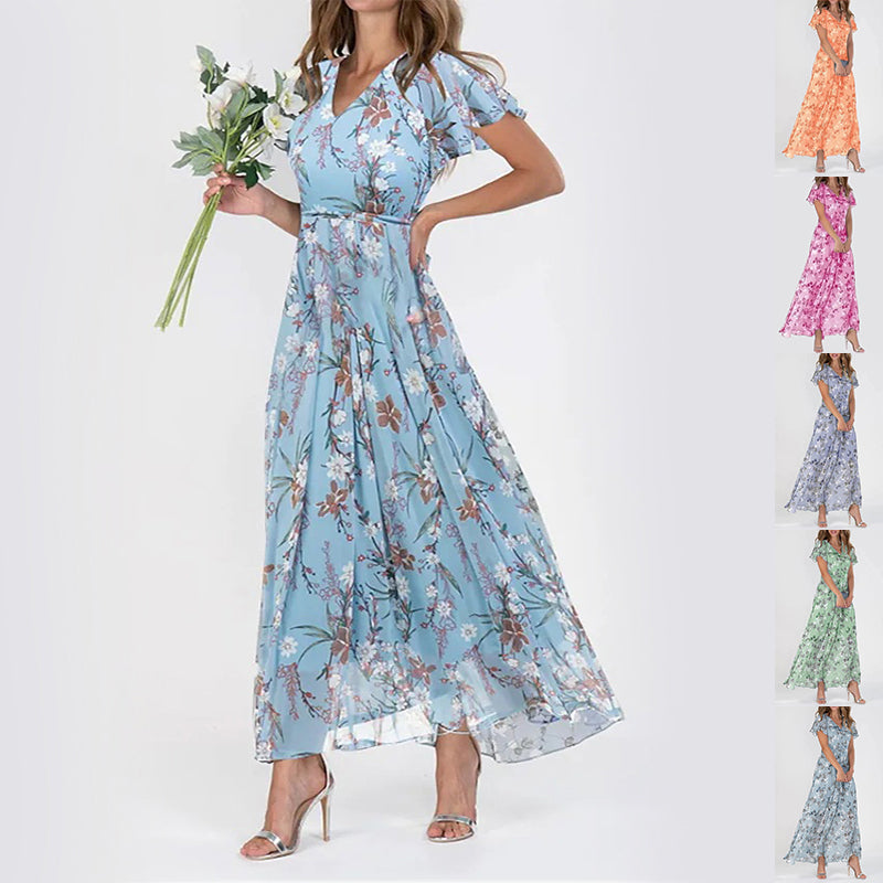 Floral Ruffle Short Sleeve Summer Dress Dresses