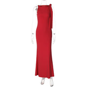 One-shoulder Ribbon Long Dress Red Dress