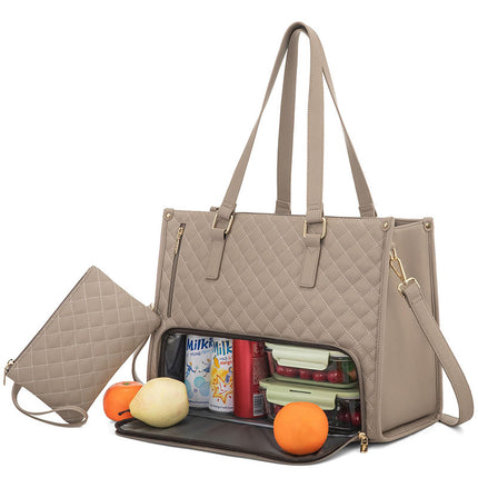 2-in-1 Lunch Tote Bag for Stylish Professional Women Khaki 36x16x30cm Tote Bags