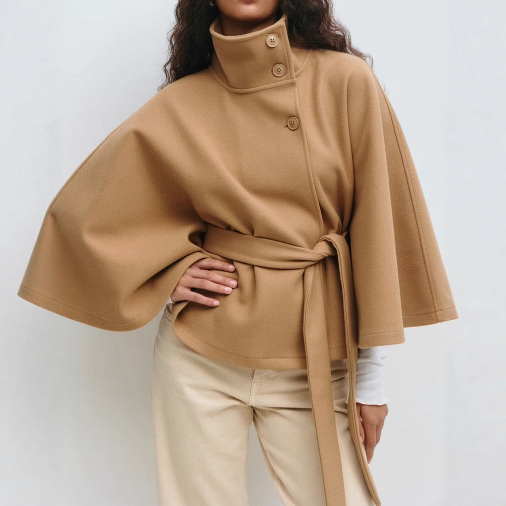 Elegant Batwing Trench Coat with Belt Khaki Coats