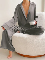 Ultra-Luxe Women’s Silk Wide-Leg Pajama Set Outfit Sets