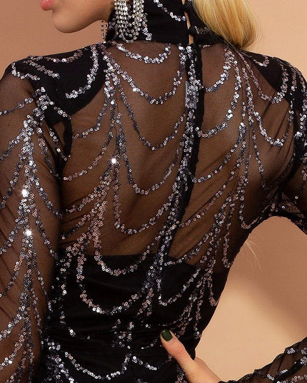 Elegant Sequin Long Sleeve Maxi Dress Dresses