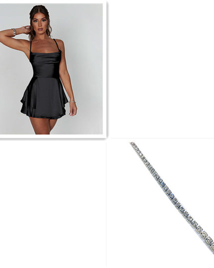 Sexy Backless Satin Suspender Mini Dress Dresses