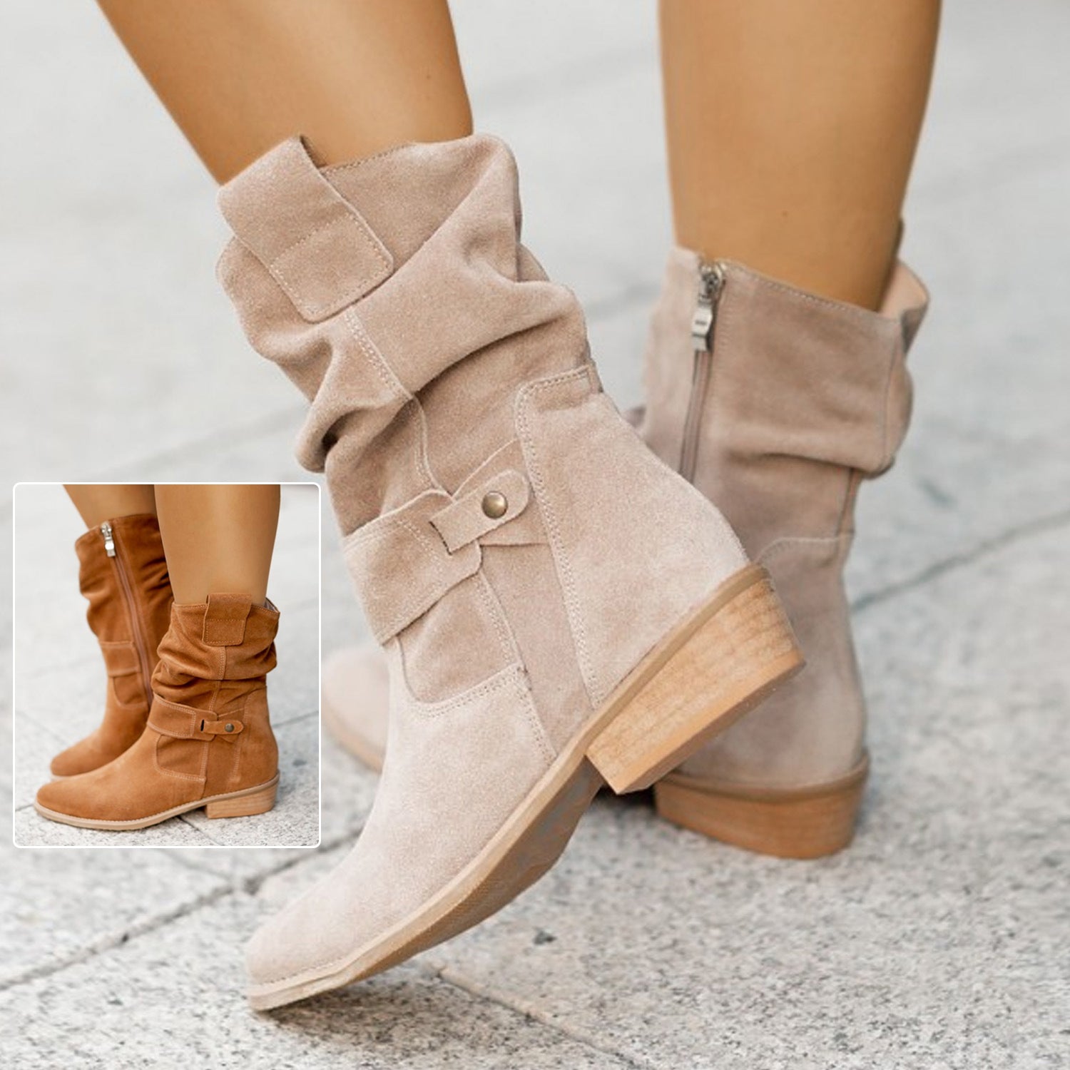 Fashion Suede Mid-Calf Western Boots Boots
