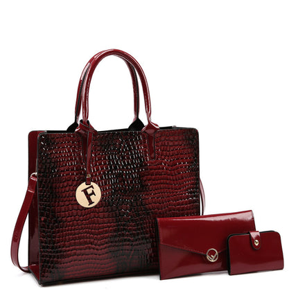 Women’s PU Leather Handheld Crossbody Bag Wine red threepiece set Crossbody Bag