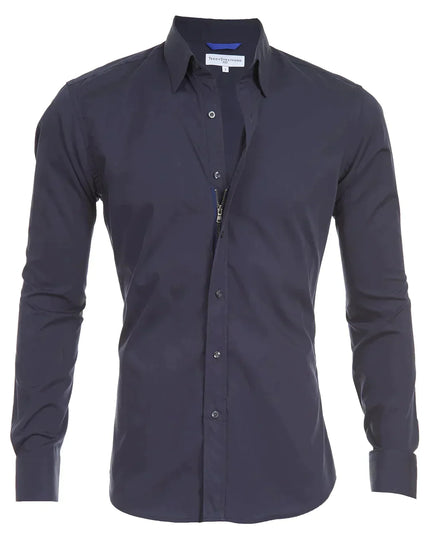 Men's Elite Stretch Zip-Up Shirt Midnight Blue Gabardine Men Shirts