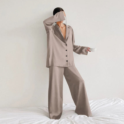 Ultra-Luxe Women’s Silk Wide-Leg Pajama Set Champagne Outfit Sets