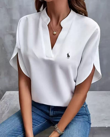 RALPH LAUREN - Classic V-Neck T-Shirt White Women Tops
