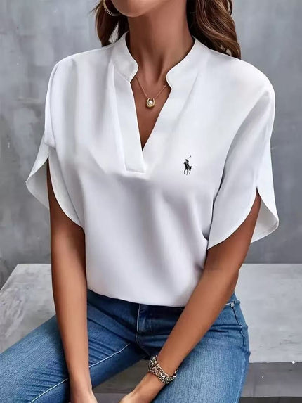 RALPH LAUREN - Classic V-Neck T-Shirt White Women Tops