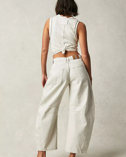 High-Stretch Mid-Rise Barrel Jeans Women Pants