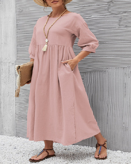 Women’s A‑Line Short‑Sleeve Dress with Pockets Pink Dresses