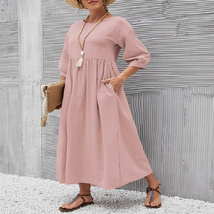 Women’s A‑Line Short‑Sleeve Dress with Pockets Pink Dresses