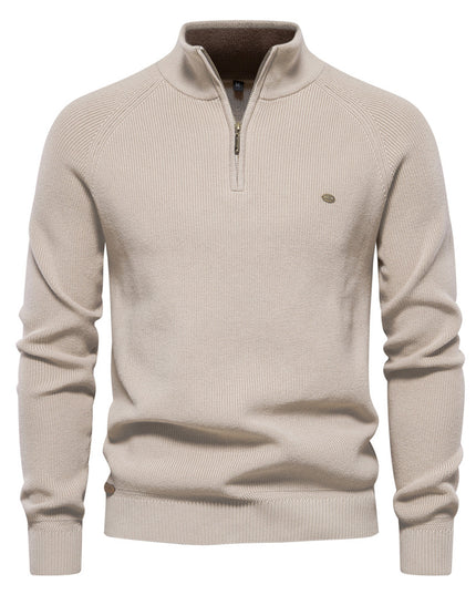 Men’s Zipper Stand Collar Knitted Sweater Apricot Men - Main - Winter