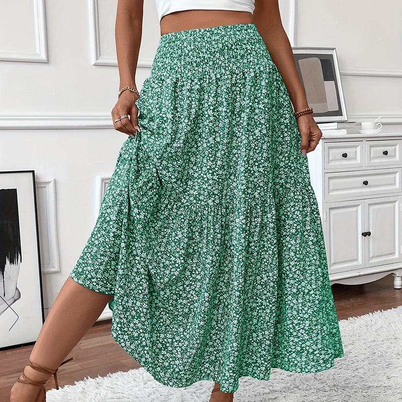 Women's Boho Floral Maxi Skirt Green Skirts