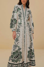 Ankle Length Button Down Print Maxi Dress Dresses
