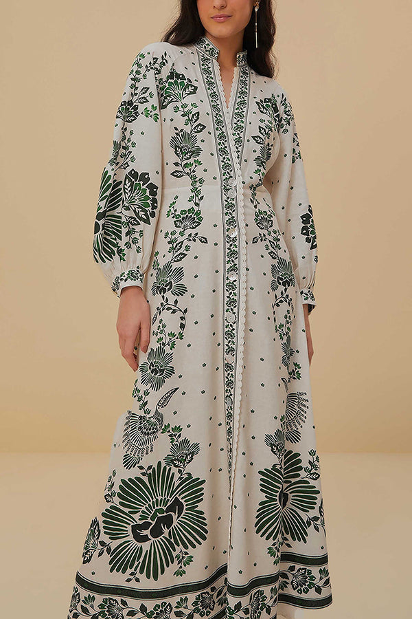 Ankle Length Button Down Print Maxi Dress Dresses