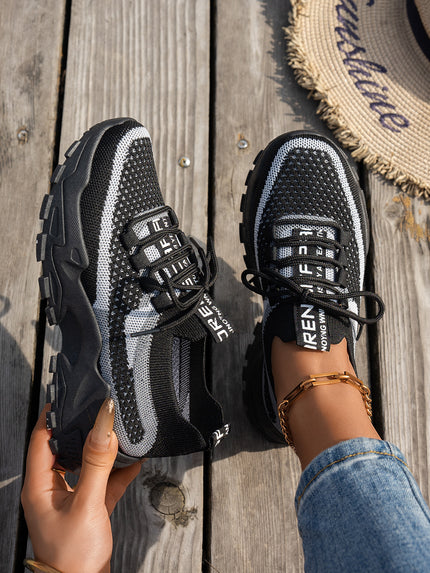 Women’s Flyknit Mesh Lace-Up Sneakers Black And Gray Sneakers
