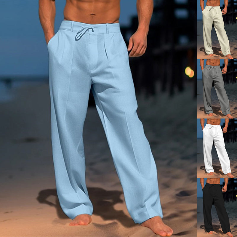 Men's Casual Wide-Leg Drawstring Pants with Pockets Trousers