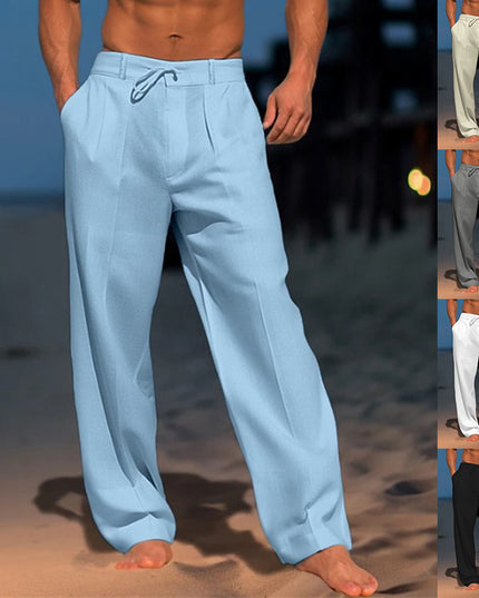Men's Casual Wide-Leg Drawstring Pants with Pockets Trousers