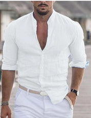 Men's Long Sleeve Solid Color Casual Shirt LTMC White Shirts
