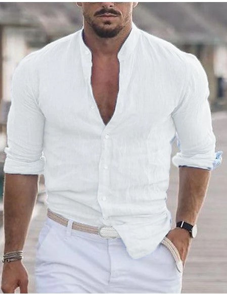 Men's Long Sleeve Solid Color Casual Shirt LTMC White Shirts