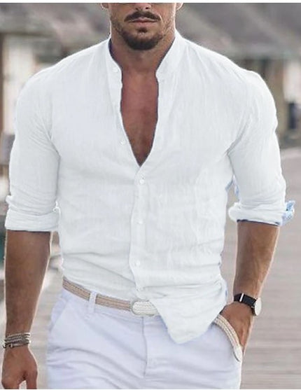 Men's Long Sleeve Solid Color Casual Shirt LTMC White Shirts