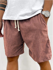 Men’s Corduroy Drawstring Shorts Peach Men Shorts