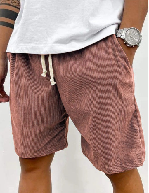 Men’s Corduroy Drawstring Shorts Peach Men Shorts