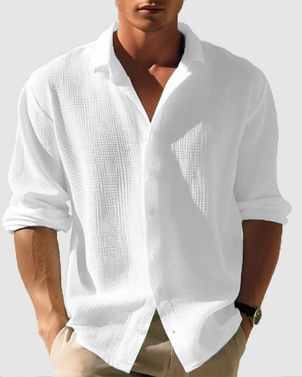 Men's Lapel Long Sleeve Shirt - Solid, Single Breasted for Fall & Spring Men T-Shirts